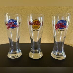 Planet Hollywood and Hard Rock Cafe glasses